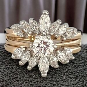 Vintage 1980s Wedding Ring Set Size 6 Cubic Zirconia 14K Gold Plate  - 14F